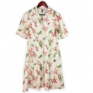W’Menswear Tropical Floral Print Snap Button Dress 8 Vintage Inspired Chic $505